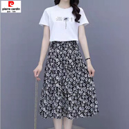 皮爾卡丹（pierre cardin）單I件/套裝女2025夏季短袖純欲風(fēng)法式中長(zhǎng)款半身裙氣質(zhì)名媛兩件套 T恤+雪紡裙（套裝） S (建議90斤以下)