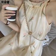 伊琦蕾（YIQILEI）法式氣質(zhì)露肩掛脖碎花連衣裙女夏季甜美溫柔風(fēng)寬松顯瘦沙灘中長(zhǎng)裙 主圖色 M