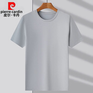 皮爾卡丹（pierre cardin）品牌高端100%桑蠶絲白色短袖t恤男夏季圓領(lǐng)真絲白小t半袖體恤 淺灰 L 170 【適合體重120-135斤】