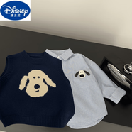 迪士尼（Disney）男童套裝春秋季新款中小童韓版學(xué)院襯衫時(shí)尚繡花針織衫馬甲兩件套 小狗兩件套【襯衫+馬甲】 90 cm【正碼正拍】