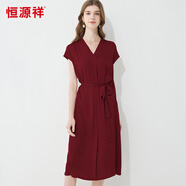 恒源祥夏季簡(jiǎn)約氣質(zhì)桑蠶絲中長(zhǎng)款連衣裙 棗紅  M160/84A