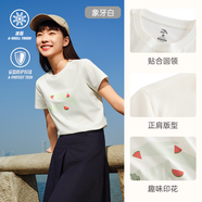 安踏LOGO短袖t恤 女夏季新款棉感顯瘦休閑針織印花T恤透氣運動(dòng)上衣 【趣味大logo-夏日瓜瓜】象牙白 M /女165