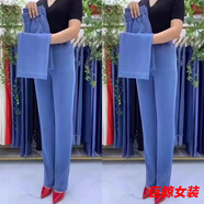 tromlfz夏季薄款防牛仔褲2023新款高腰彈力顯瘦百搭冰絲牛仔松緊直筒長褲 深藍(lán)色【彈力】 L 建議85-100斤