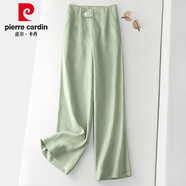皮爾卡丹（pierre cardin）日本出口剪標(biāo)尾單麻寬松百搭高腰顯瘦闊腿長褲 淺綠色 3XL 【150-170斤】
