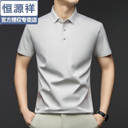 恒源祥高端桑蠶絲短袖T恤男夏季薄款商務(wù)休閑翻領(lǐng)彈力無痕polo衫上衣服 Y2Y-T888白灰色 M