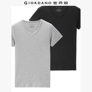 佐丹奴（Giordano） 男裝T恤 男裝兩件裝V領(lǐng)純棉純色打底衫男短袖男士T恤衫 01黑/花灰色 加加大碼(180/108A)