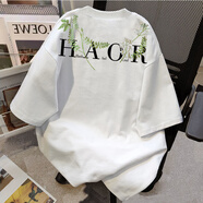 蘇愚100%純棉美式新中式花卉花環(huán)短袖T恤女夏季寬松潮牌上衣半袖男情 220克-白 M 建議95-110斤