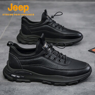 JEEP SPIRIT 1941皮鞋男夏季2025新款爸爸運動(dòng)黑色工作透氣休閑防水防滑廚房防滑鞋 黑色【主圖款】/高檔耐磨不臭腳 39
