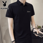 花花公子（PLAYBOY）t恤男夏季純色短袖男士polo衫男休閑商務(wù)上衣男裝 20111/P650黑色 XL