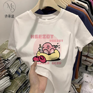 詩(shī)蒂淑小眾別致寬松夏季短袖2025新款歐貨夏日多巴胺穿搭 棉t恤上衣女 D26度假八爪魚(yú) S 95斤內