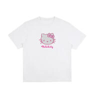 NJSKAKW棉Hello kitty燙鉆短袖T恤女歐美可愛學生休閑潮牌上衣女裝中長款 白色 L 建議100-115斤