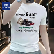羅蒙（ROMON）短袖t恤男士2025新款夏季重磅純棉新款歐洲站卡通動(dòng)漫小熊印花 230克-白色（長(zhǎng)絨棉） 4XL