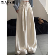 棉致美式闊腿冰絲薄款山本褲子女夏季2025新款小個(gè)子高腰休閑褲女 164米白色【高品質(zhì)31.5】 S 80-95斤
