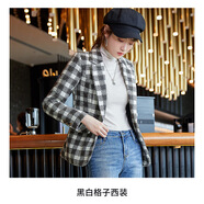 紫魅俏黑白格子西裝外套女春秋季新款經(jīng)典復古時(shí)尚小個(gè)子職業(yè)裝氣質(zhì)上衣 黑白格子西裝 L (建議100-110斤)