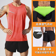 雅鹿健身衣跑步運(yùn)動(dòng)套裝男寬松速干上衣T恤無(wú)袖田徑訓(xùn)練服馬拉松背心 (熒光橙)02套裝 M 【適合100-130斤】