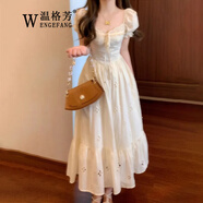 溫格芳 法式茶歇連衣裙女裝2025夏季新款高級感氣質(zhì)裙子溫柔風(fēng)絕美長裙 杏色 M