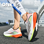 ONKE夏季新款運動鞋男回彈減震輕便網(wǎng)面透氣跑鞋女防滑耐磨休閑跑步鞋 赤焰橙 39