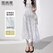 雪茜曼雙層蕾絲白色半身裙女夏2025年新款白色高腰氣質(zhì)大擺蓬蓬裙