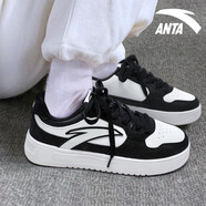 安踏（ANTA）板鞋女鞋2025新款夏季小白鞋休閑鞋子女款白色輕便舒適運(yùn)動(dòng)鞋女 基礎(chǔ)黑/紙莎白-3 35.5