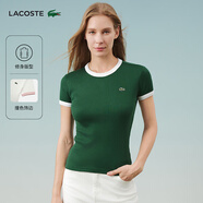 LACOSTE法國鱷魚女裝25春夏新款拼色純棉修身舒適短袖T恤|TF2432 YRR/綠色/白色拼色 M 38