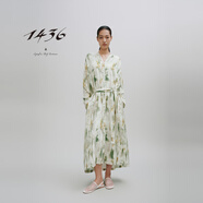 14361436桑蠶絲2025夏季新品女士印花奢華假日感連衣裙 露水綠 M
