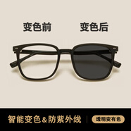小米（MI）黑框茶色墨鏡男款潮感大臉變色太陽眼鏡男開車防圓臉方形 黑框變灰-【防護(hù)藍(lán)光】