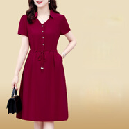 夏季半開(kāi)領(lǐng)連衣裙2025時(shí)尚洋氣收腰顯瘦裙子 酒紅色 L