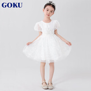 GOKU女童寶寶公主裙蓬蓬短裙夏季新款洋氣六一兒童節(jié)女孩白色連衣裙 白色 120 身高110-119cm，體重34-40斤
