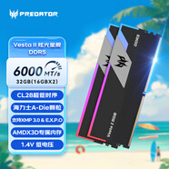 宏碁掠奪者（PREDATOR）32G(16G×2)套裝 DDR5 6000頻率 臺(tái)式機(jī)內(nèi)存條 Vesta II 炫光星艦RGB燈條(C28) 石耀黑 AI電腦配件