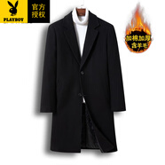 花花公子（PLAYBOY）秋冬季加棉加厚男士羊毛呢大衣中長款商務(wù)休閑外套風(fēng)衣上衣服男裝 黑色 L