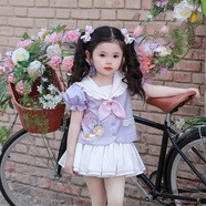 G.DUCKKIDS小黃鴨女童蓬蓬裙套裝夏季女孩水手服套裝夏日寶寶卡通動(dòng)漫兩件套 紫色鴨子水手服【兩件套】 110 【建議身高100-110cm左右】