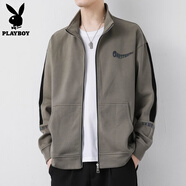 花花公子（PLAYBOY）開(kāi)衫衛(wèi)衣男士2025春秋季款休閑立領(lǐng)長(zhǎng)袖t恤運(yùn)動(dòng)上衣服外套男T 902深棕 XL 【121-140斤】