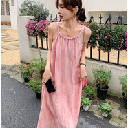 YOUTH POEM夏季新款吊帶連衣裙女韓版修身顯瘦溫柔甜美寬松連衣裙 粉紅色 S