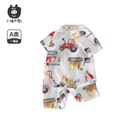 小豬大衛(wèi) PECODAVID小豬大衛(wèi)新生兒連體衣夏季100%棉可愛無骨爬服男女寶寶輕薄哈衣 工程車隊【偏開】 80cm