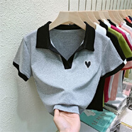 南極人（Nanjiren）冰爽絲polo衫辣妹短款V領(lǐng)夏季新款上衣設計感針織上衣小眾短袖T恤 灰色 均碼