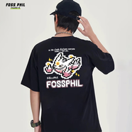 Foss Phil短袖t恤男女士夏季純棉時尚潮流百搭印花打底衫男裝DT08黑色2XL