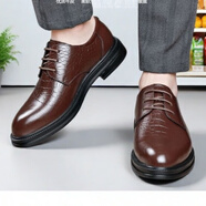 澳倫新款頭層牛皮皮鞋商務(wù)正裝防 棕色AA 38