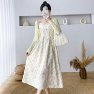 納琳雅Nalinya甜美小清新碎花連衣裙女夏度假風(fēng)a字吊帶裙外搭防曬長裙 黃色吊帶裙 【收藏店鋪優(yōu)先發(fā)貨 S 80-95斤