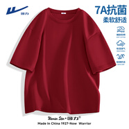 回力短袖男女款ins風(fēng)楓葉印花半截袖青少年抗菌抑螨夏季棉感體恤男裝 酒紅(空白) M /170(建議100斤-120斤左右)