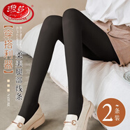 浪莎（LangSha）【80D天鵝絨2條】打底褲女微透光腿神器彈力美膚絲襪褲襪 黑色*2 均碼80-120斤