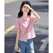 尚靜短袖t恤女夏季新款女裝設(shè)計(jì)拼接不對(duì)稱純色極簡(jiǎn)百搭舒適上衣女