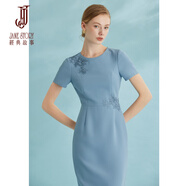 經(jīng)典故事（JANE STORY）簡約氣質(zhì)收腰繡花雪紡連衣裙女夏季2025新款高端中國風(fēng)修身裙子 淺藍色（偏小建議拍大一碼） 2XL