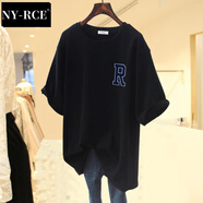 NY-RCET恤女寬松2025春夏新款歐貨女裝潮短袖長款上衣夏 黑色 L