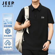 JEEP SPIRIT短袖POLO衫男冰絲速干短袖男夏季寬松運動休閑t恤男 黑色4XL