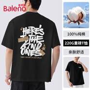 班尼路（Baleno）短袖體恤美式潮牌夏季新款重磅純棉字母套頭衫黑色親膚舒適上衣