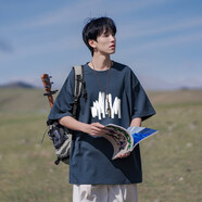 埖煦純棉短袖T恤男夏季薄款寬松透氣五分落肩袖內(nèi)穿打底衫上衣服男 藏青色 L