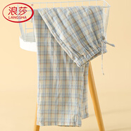 浪莎（LangSha）日系純棉紗布睡褲女長(zhǎng)褲春秋季格子外穿居家褲時(shí)尚睡衣褲家居褲 藍(lán)色 全棉棉布 L 110-125斤