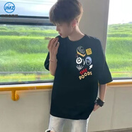 結(jié)盟者美式國潮牌重磅短袖t恤男夏季寬松五分半袖ins高街打底體恤衫 黑色 S
