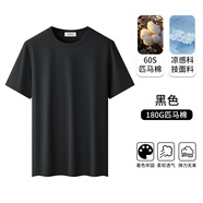 貓人60S輕奢匹馬棉涼感黑科技短袖T恤男冰絲透氣夏季百搭純色薄款體恤 黑色 輕奢匹馬棉+涼感科技 L 【120-135斤】