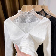 XCFREHT蕾絲上衣女漂亮新款2024秋堆堆高領(lǐng)修身打底衫吊帶裙網(wǎng)紗長(cháng)袖內搭 白色加絨 L 105-115斤